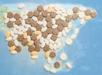 Pills in a shape of a Asia