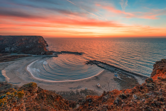 Magnificent winter sunrise at Bolata Bay, Varna province, Bulgaria