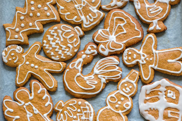 Christmas gingerbread cookies on parchment paper.