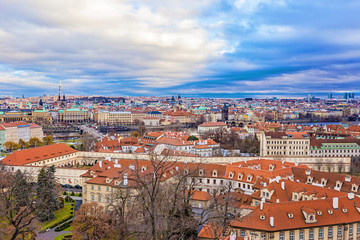 Fototapeta na wymiar Aerial view of Charles Bridge and old town of Prague, Czech Republic