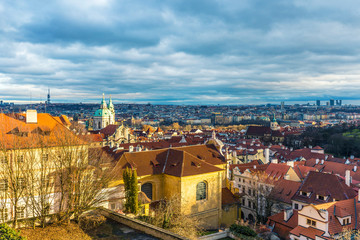 Obraz premium Aerial view of St. Nicholas Church at Malostranske namesti square in Prague