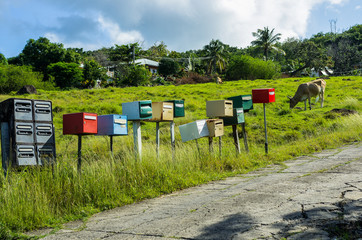 Briefkästen auf Guadeloupe, Karibik, Frankreich