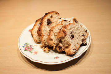 Stollen on porcelain plate - diagonal shot