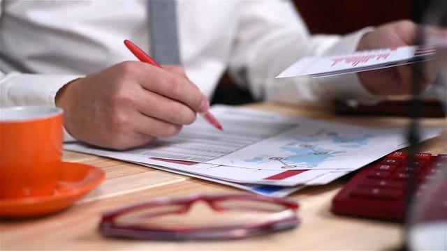 Businessman With Documents And  Financial Report On Table