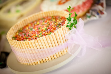 Delicious tasty wedding cake detail