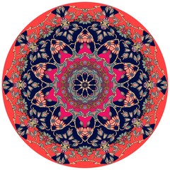 Circle ethnic rug with flower - mandala. Vector illustration 2.