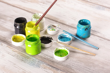 Art and craft concept with gouache paints