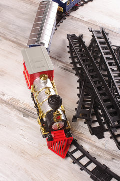 Toy train on the reclaimed wood floor