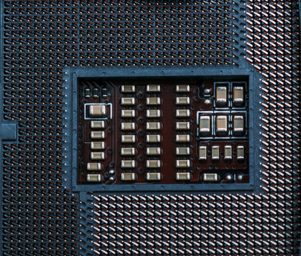 Empty cpu processor socket on a computer motherboard macro