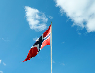 Flag of Norway against blue sky