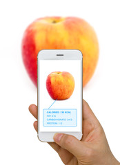 Augmented Reality or AR App Showing Nutrition Information of Food, Apple, on Smart Device Screen