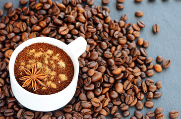 Background with a cup coffee. 