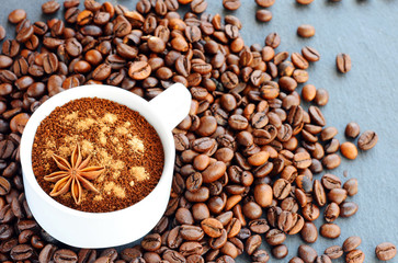 Background with a cup coffee. 