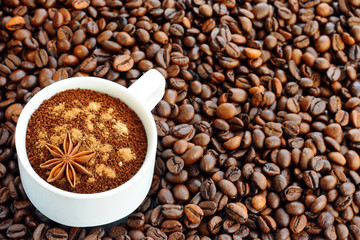 Background with a cup coffee. 