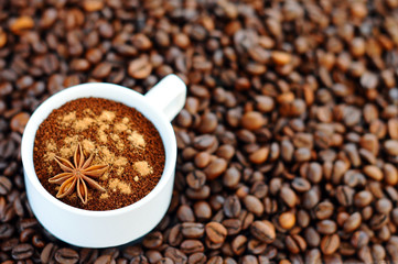 Closeup a cup of coffee .