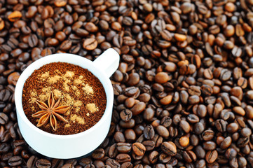 Background with a cup coffee. 