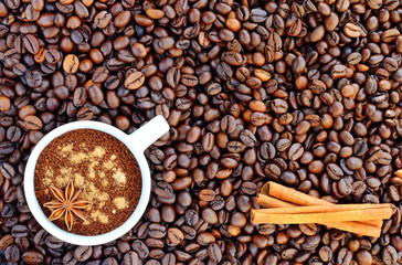 Background with a cup coffee. 