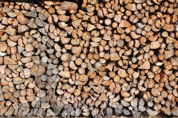 catasta di legna a seccare pronta per essere tagliata a misura per stufa o camino, alto adige, italia