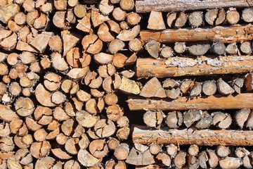 catasta di legna a seccare pronta per essere tagliata a misura per stufa o camino, alto adige,...