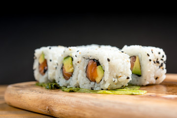 Japanese food Sushi Roll Maki of Salmon and avocado