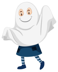 Kid wearing ghost costume