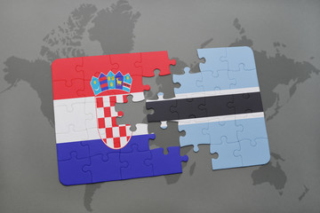 puzzle with the national flag of croatia and botswana on a world map