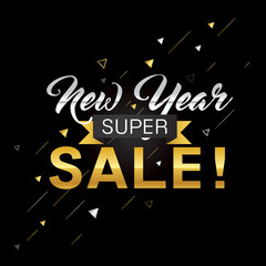 New year super sale banner template with gold theme design. Vector illustration