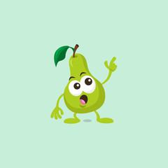 Illustration of cute pear staring mascot isolated on light green background.