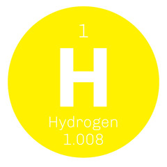 Fototapeta premium Hydrogen, chemical element. The lightest element on the periodic table. Colored icon with atomic number and atomic weight. Chemical element of periodic table. 