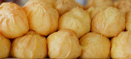 Choux cream France  bakery ,Profiteroles, choux with a custard cream, creme anglaise, whipped...