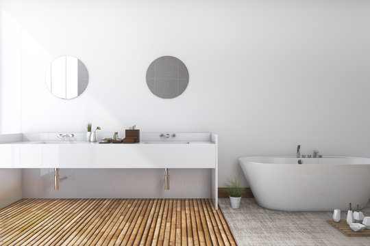 3d rendering white minimal toilet and bathroom with wood floor