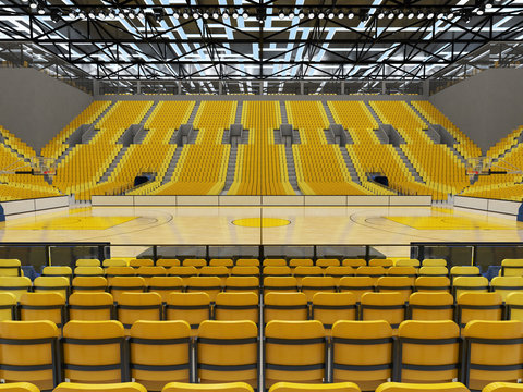 3D render of beautiful sport arena for basketball with yellow seats