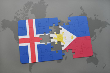 puzzle with the national flag of iceland and philippines on a world map