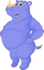 Cartoon funny rhino posing isolated on white background