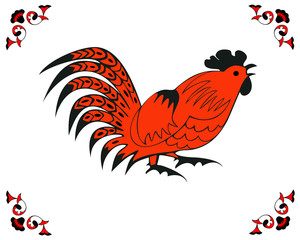 Red cock in a folk style