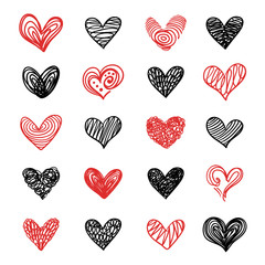 Vector Doodle Hand Drawn Valentine Hearts Set