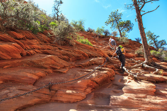 Walking trail to Angels Landing in Zion Canyon