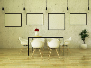 3D render of beautiful dining table with white chairs