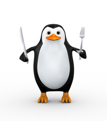 Fototapeta premium 3d penguin holding knife and fork