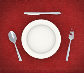 3d plate with spoon, fork and knife