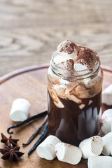 Two mugs of hot chocolate with marshmallows