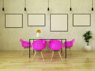 3D render of beautiful dining table with pink chairs