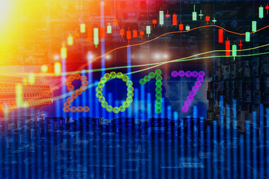 
Stock market concept with cityscape background in 2017.