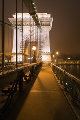 Night winter view of Chain Bridge in Budapest, Hungary