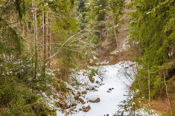 snowy river in the Dolomites