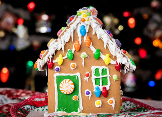 Colorful Christmas Gingerbread house close up