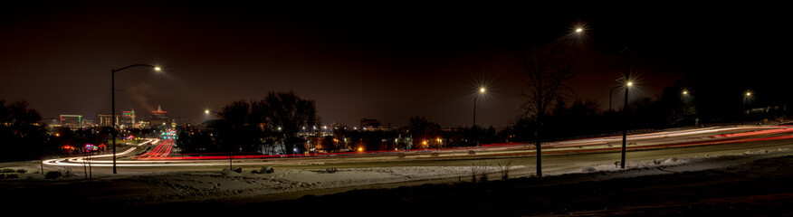 Fototapeta na wymiar Streaking car lights at night Boise Idaho