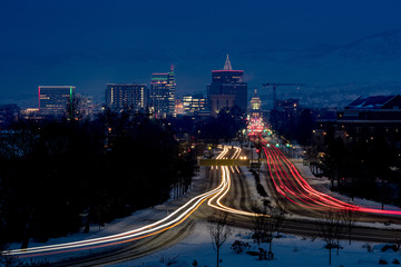 Boise Capital boulevard night light streaks