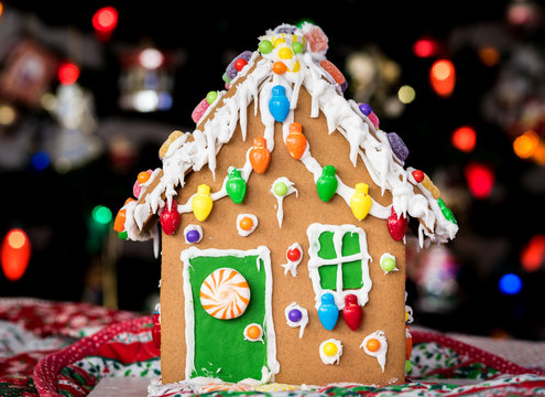 Colorful Christmas Gingerbread House Close Up