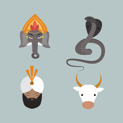 India animals and budda vector icons.